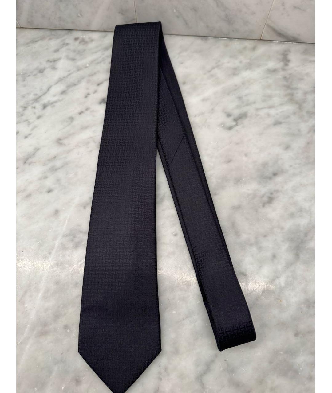 HERMES Черный шелковый галстук, фото 4