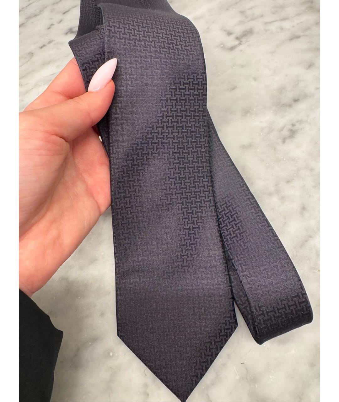 HERMES Черный шелковый галстук, фото 2