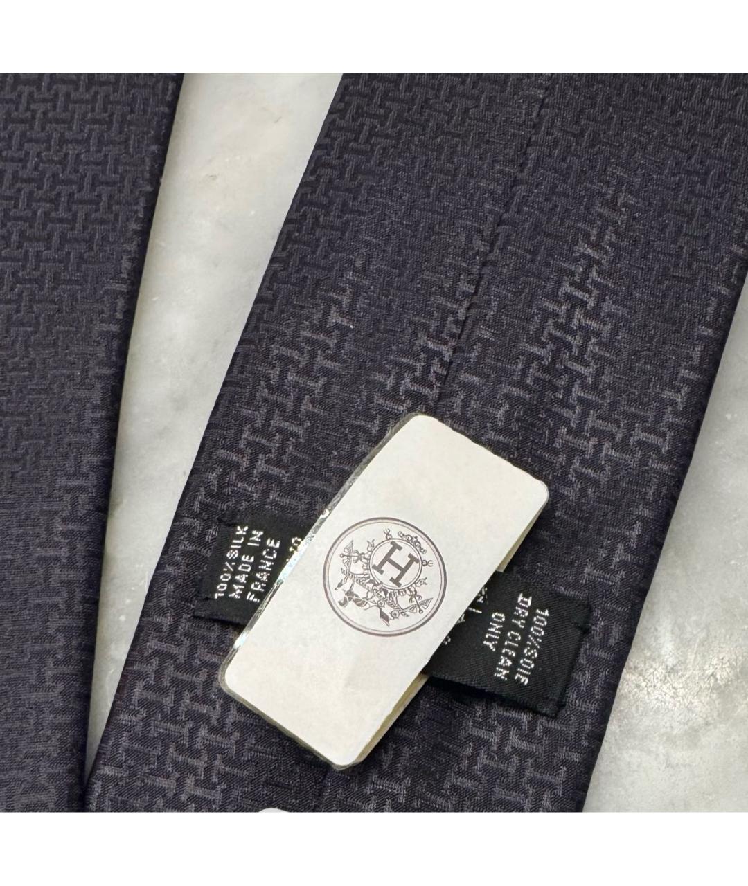 HERMES Черный шелковый галстук, фото 3