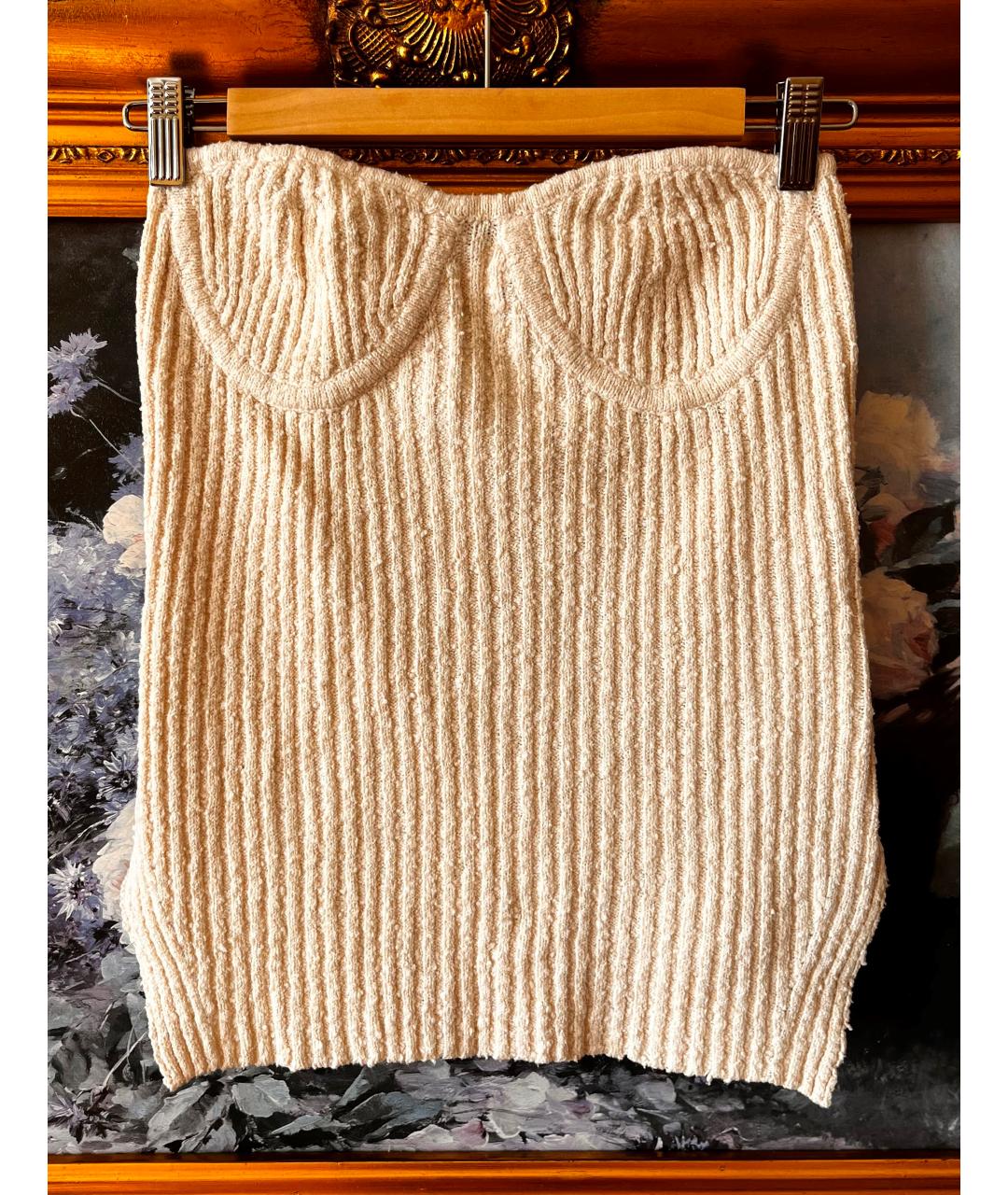 HELMUT LANG Бежевая хлопко-эластановая майка, фото 9