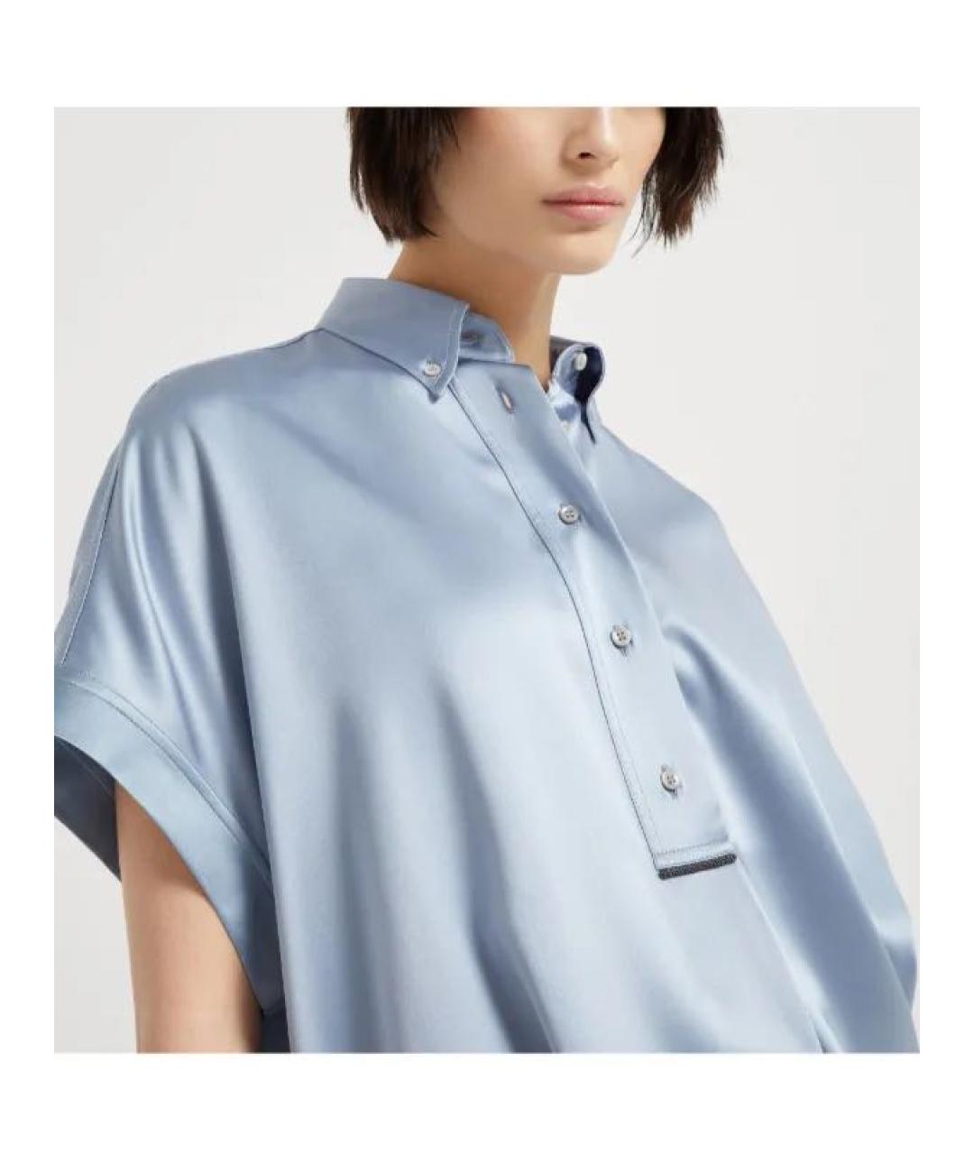 BRUNELLO CUCINELLI Голубая шелковая блузы, фото 4