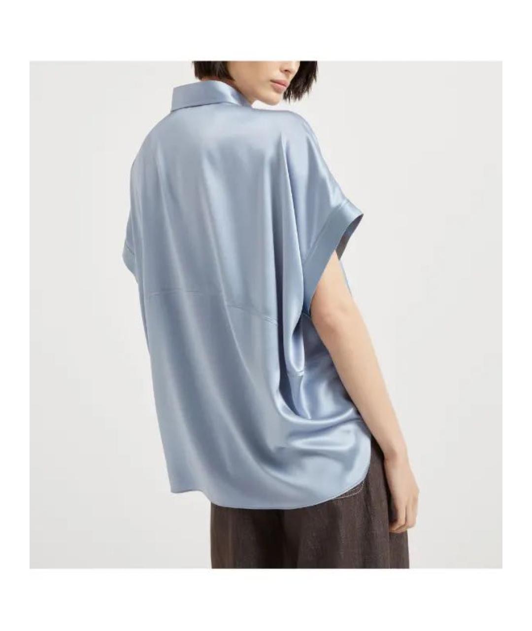 BRUNELLO CUCINELLI Голубая шелковая блузы, фото 8