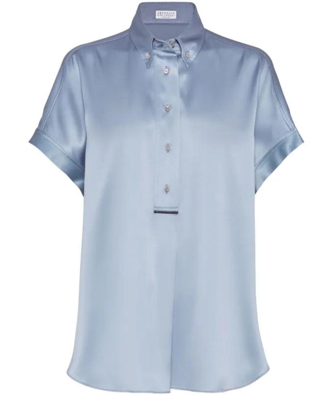 BRUNELLO CUCINELLI Голубая шелковая блузы, фото 9
