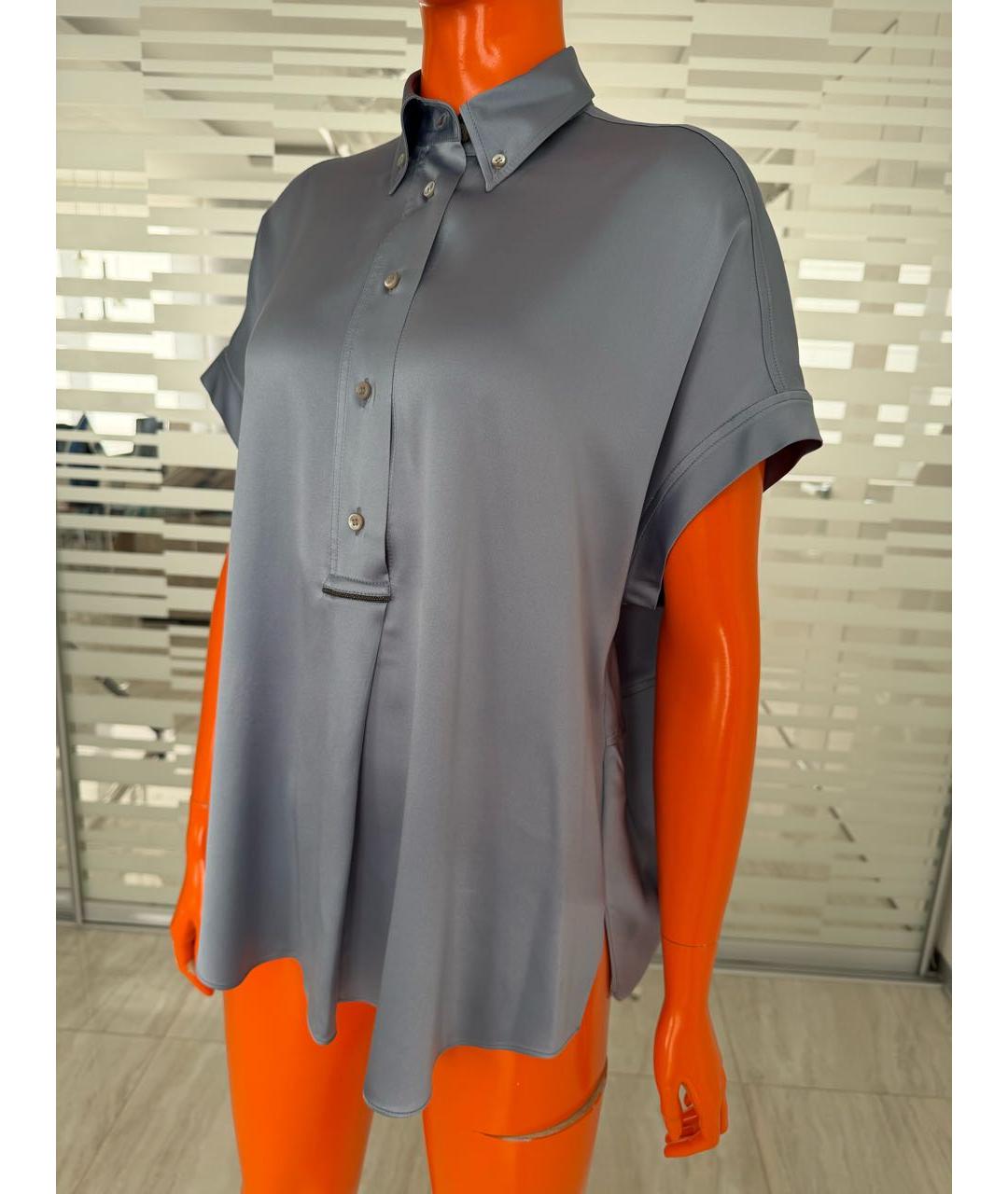 BRUNELLO CUCINELLI Голубая шелковая блузы, фото 6