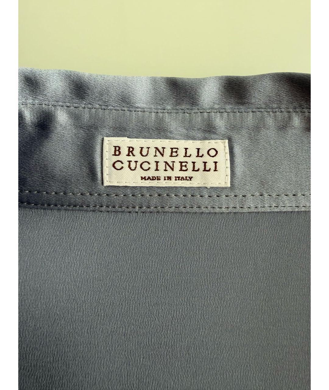 BRUNELLO CUCINELLI Голубая шелковая блузы, фото 3