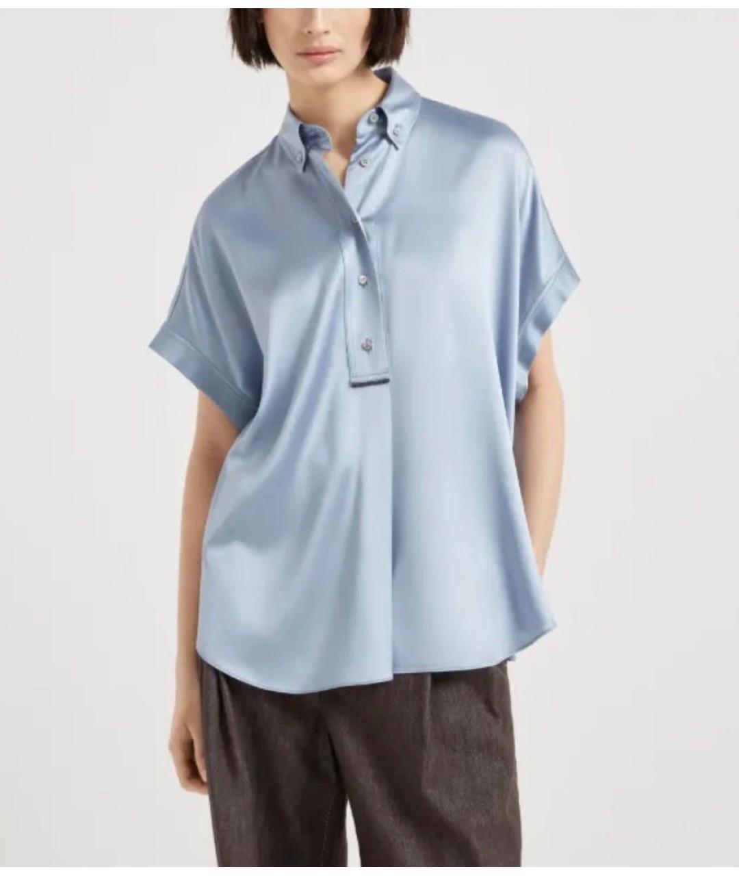 BRUNELLO CUCINELLI Голубая шелковая блузы, фото 7