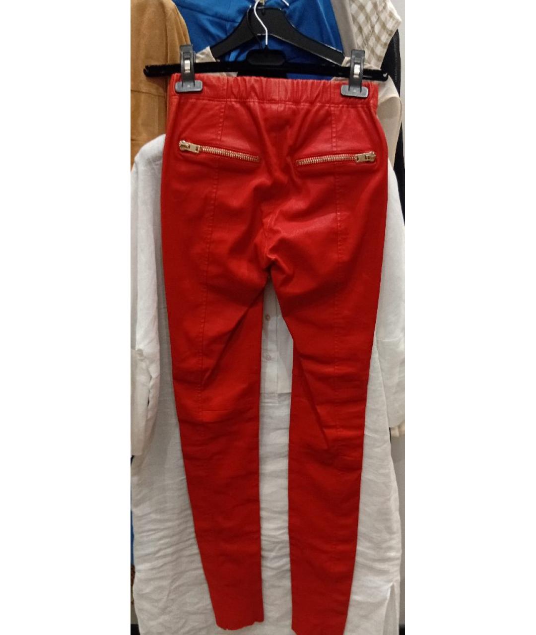 JOSEPH Красные кожаные брюки узкие, фото 2
