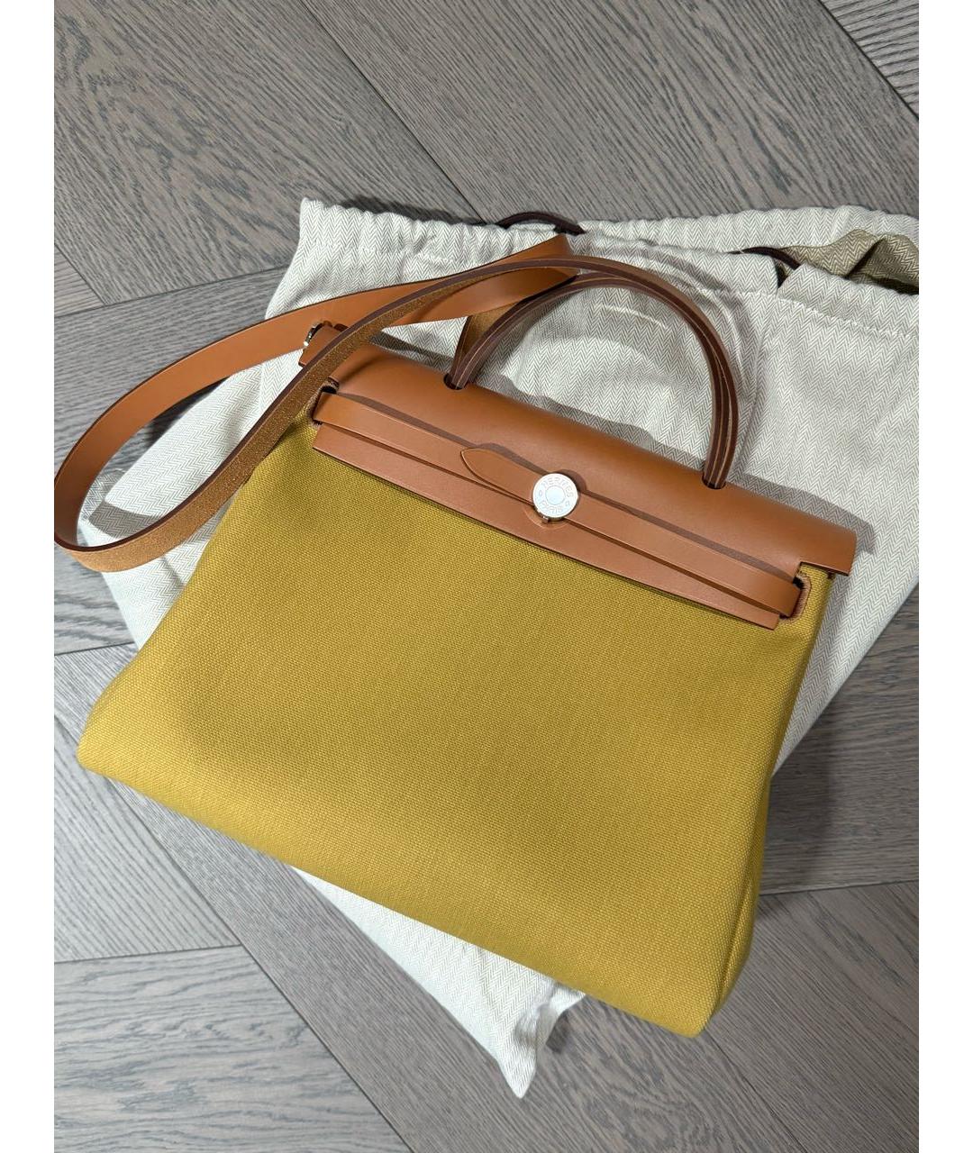 HERMES Горчичная тканевая сумка через плечо, фото 8