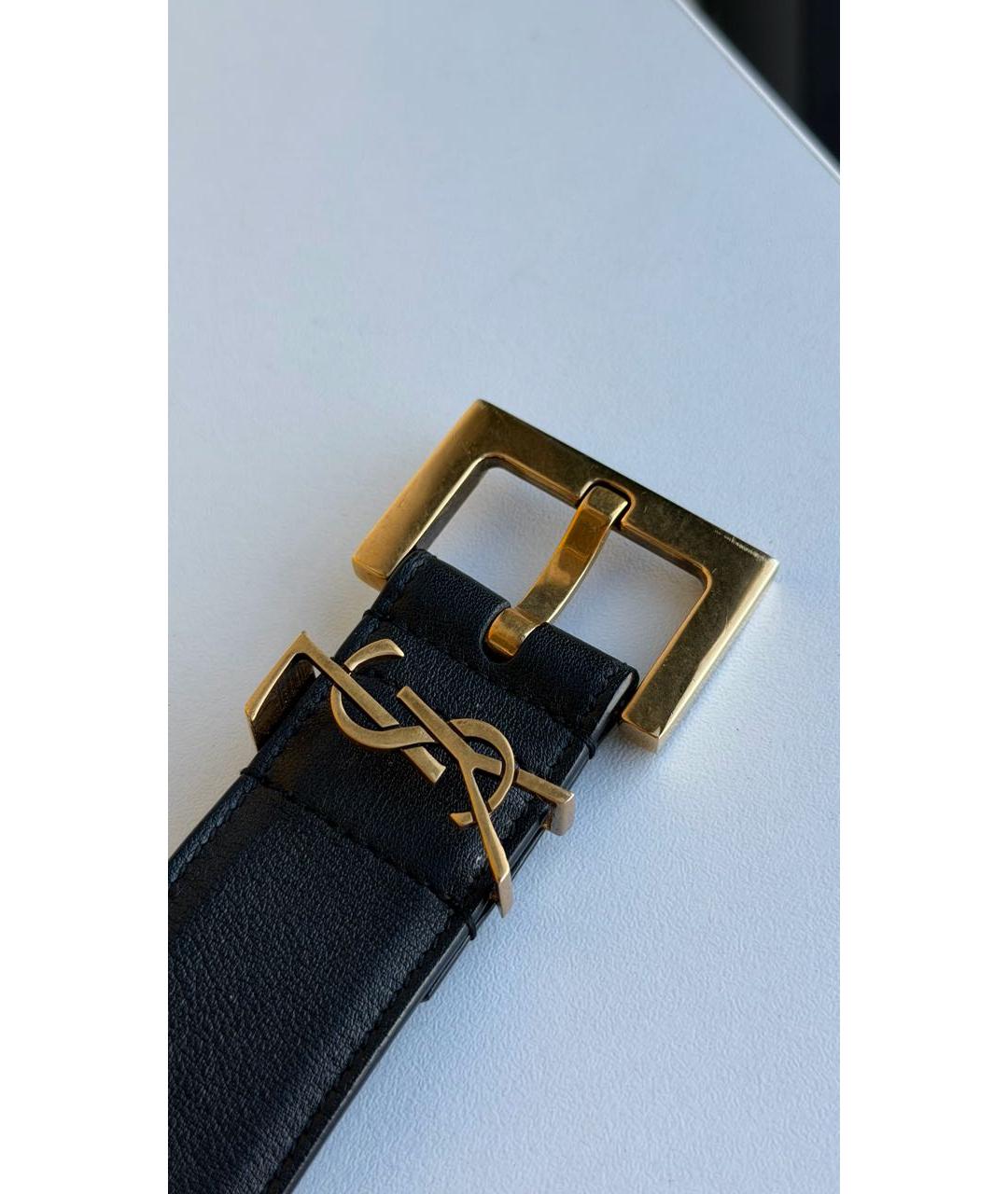 SAINT LAURENT Черный кожаный ремень, фото 2