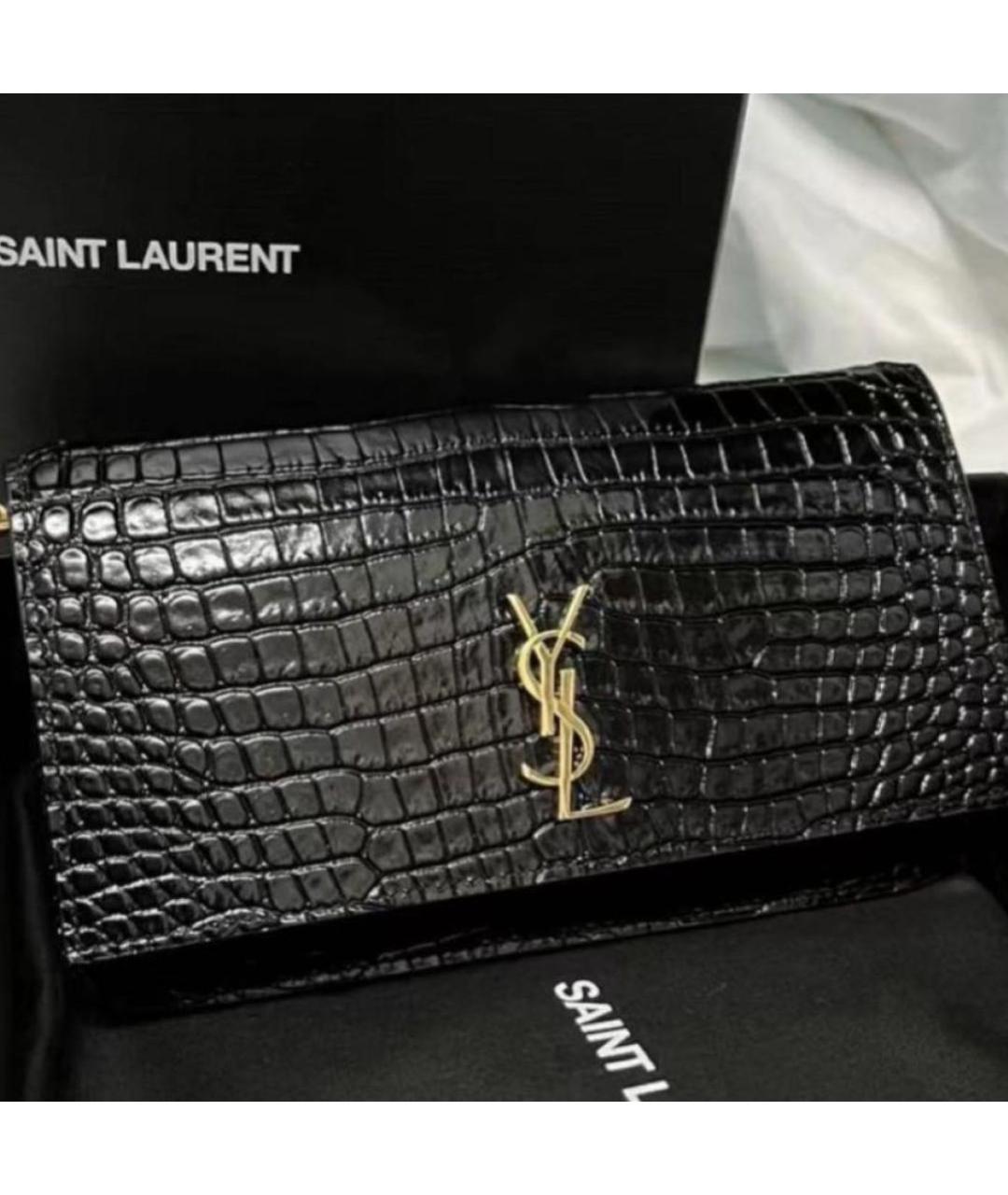 SAINT LAURENT Черная кожаная сумка через плечо, фото 2