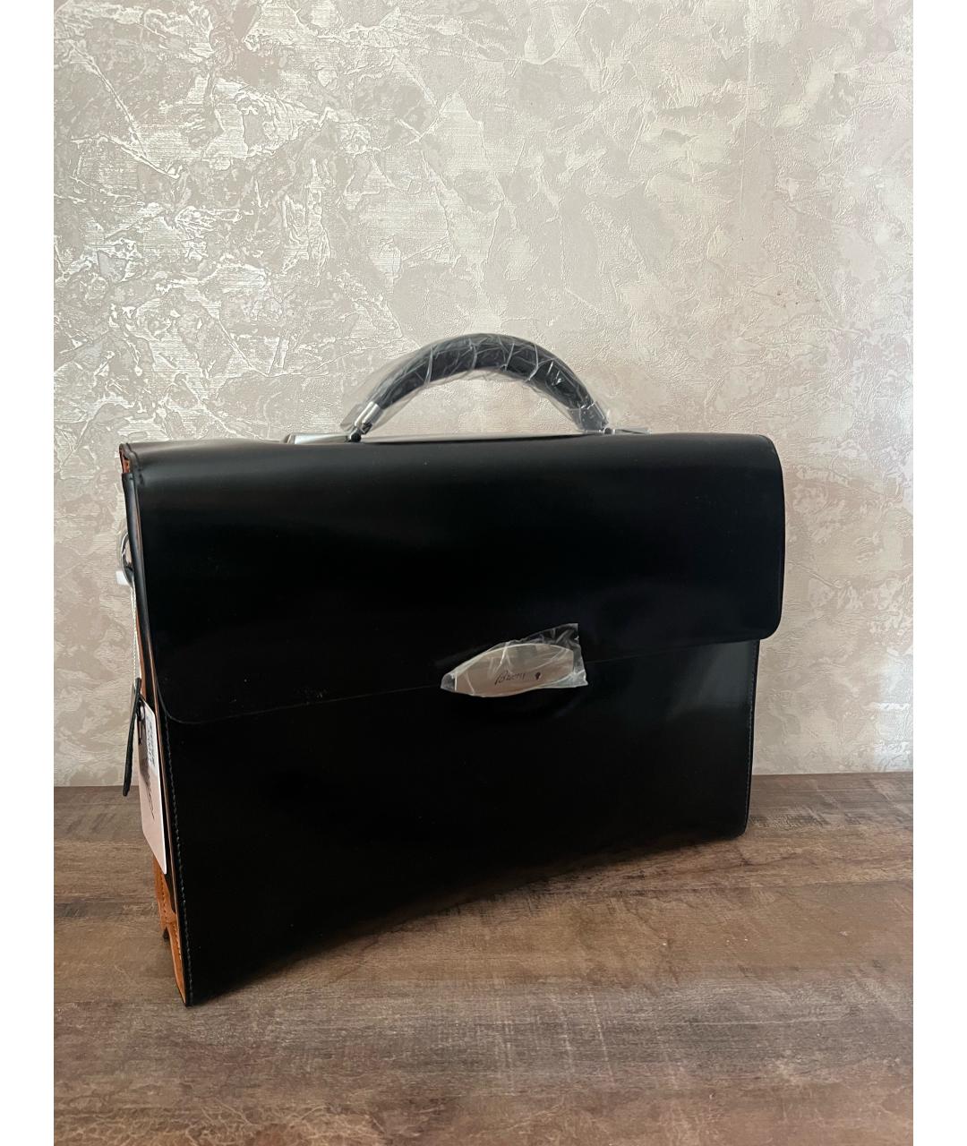 BRIONI Черный кожаный портфель, фото 3