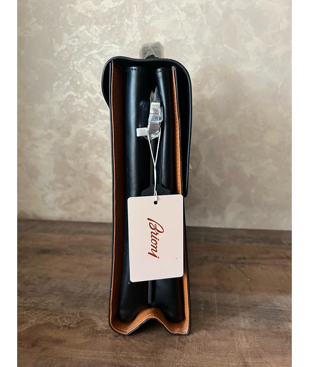 BRIONI Черный кожаный портфель, фото 5