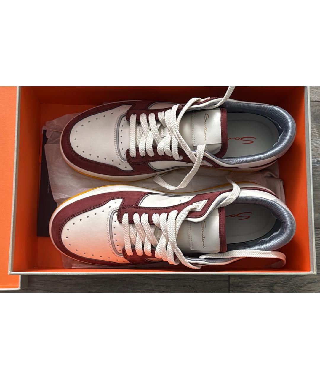 SANTONI Белые кожаные низкие кроссовки / кеды, фото 2