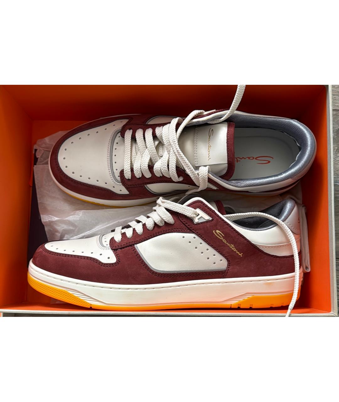 SANTONI Белые кожаные низкие кроссовки / кеды, фото 3