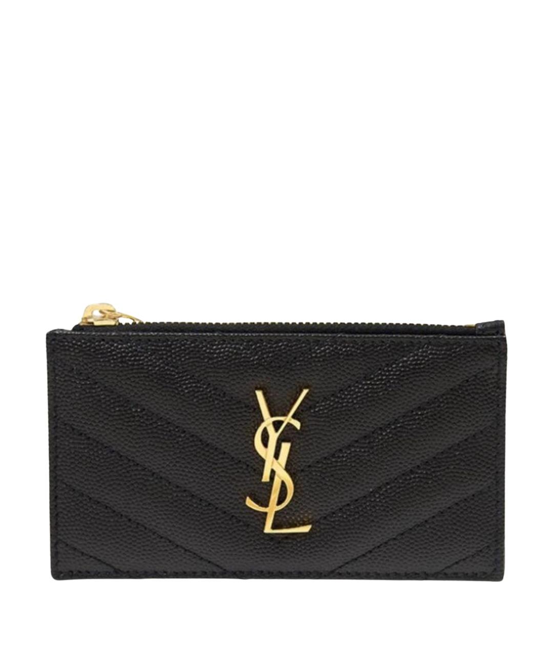 SAINT LAURENT Черный кожаный кардхолдер, фото 1