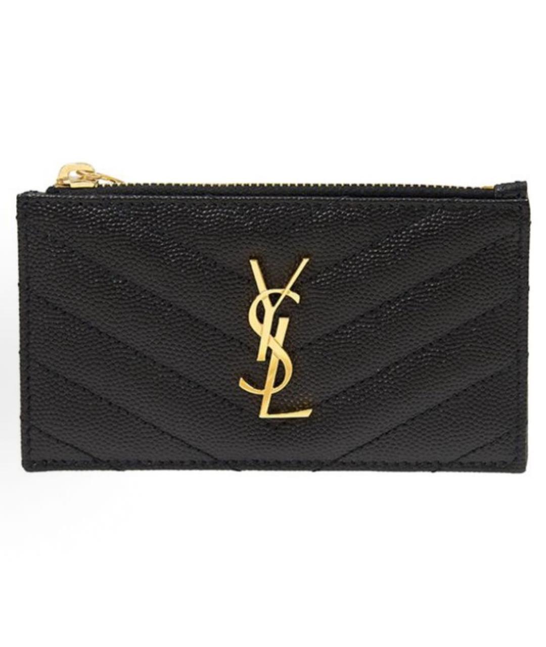 SAINT LAURENT Черный кожаный кардхолдер, фото 3