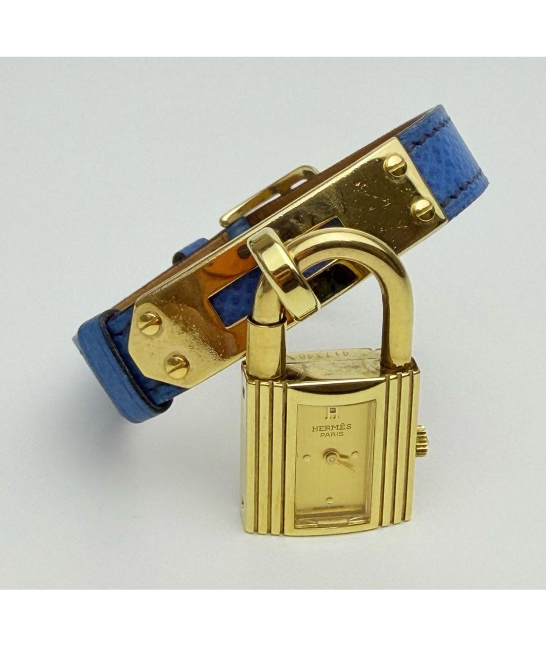 HERMES Синие позолоченные часы, фото 9