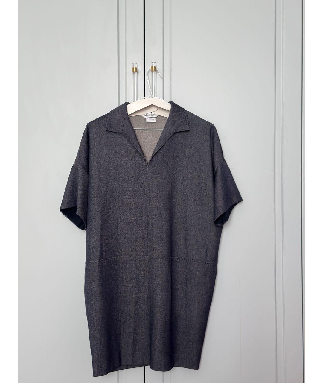 MAX MARA Темно-синее шерстяное повседневное платье, фото 6