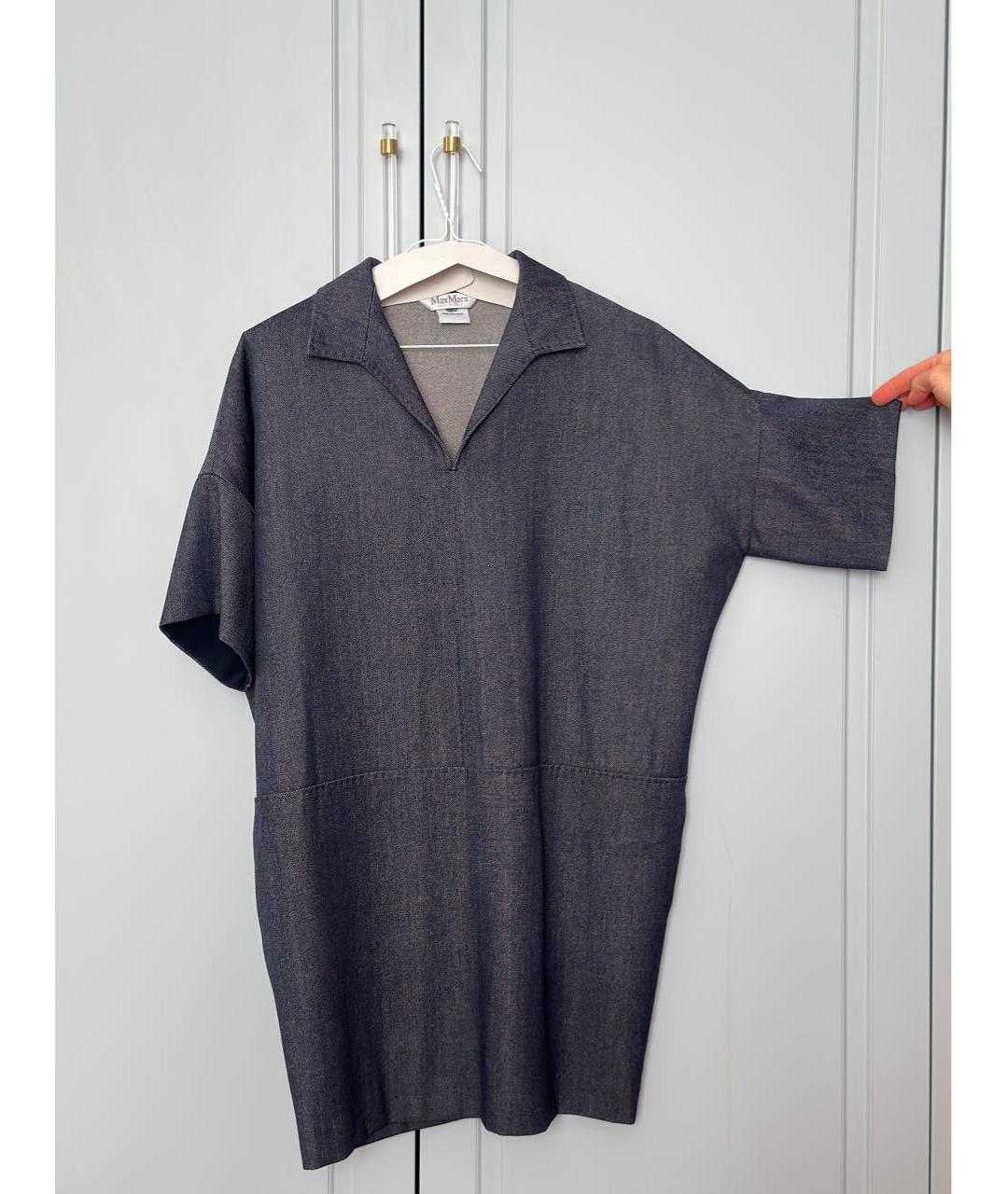 MAX MARA Темно-синее шерстяное повседневное платье, фото 7