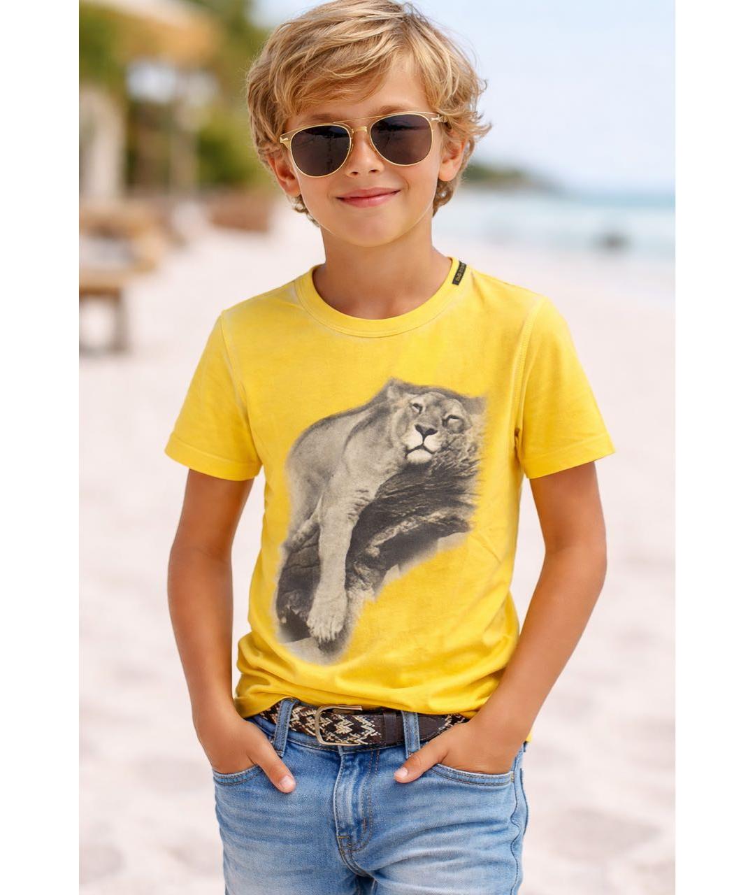 DOLCE&GABBANA Желтая хлопковая детская футболка, фото 7