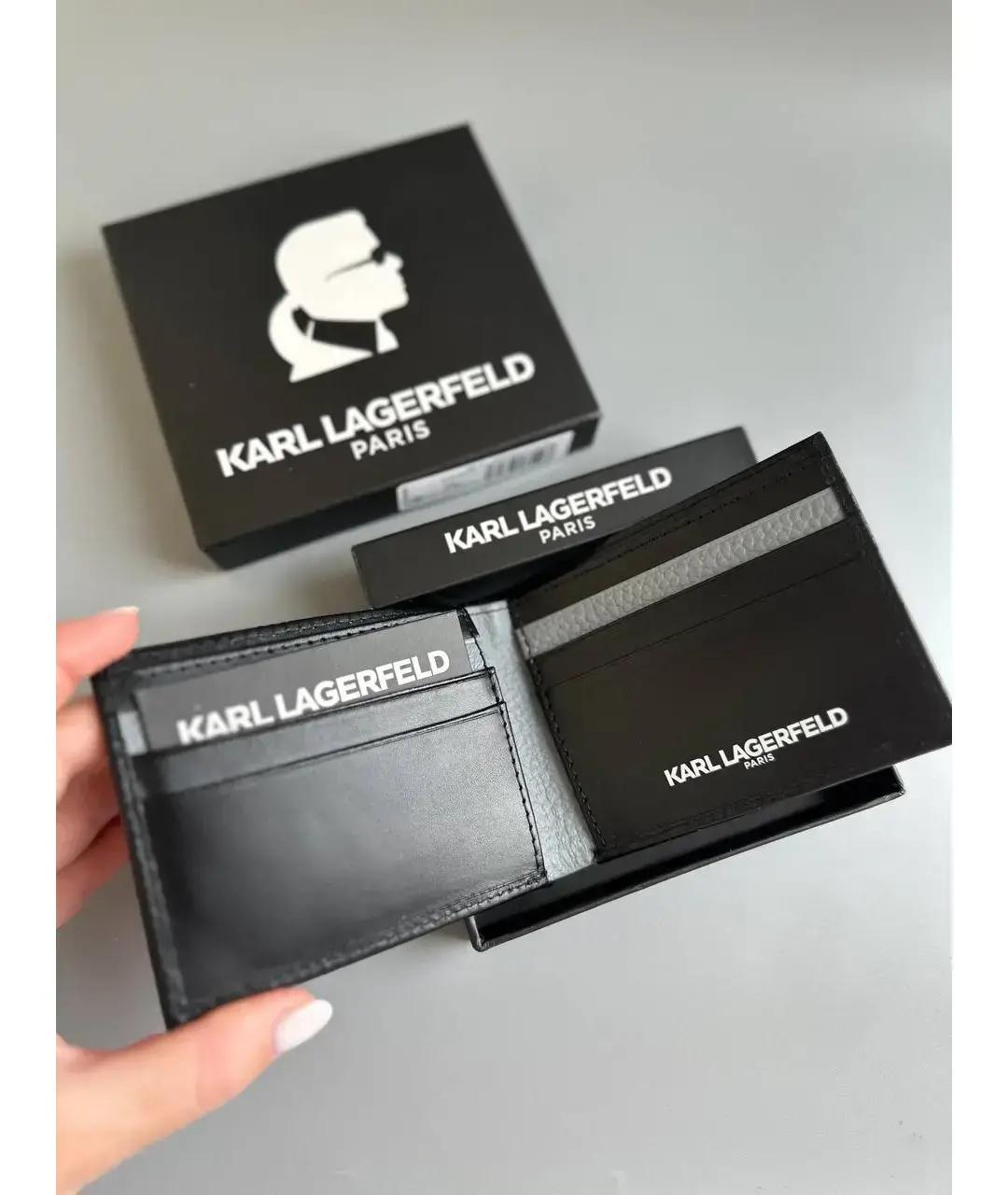 KARL LAGERFELD Черный кожаный кошелек, фото 4