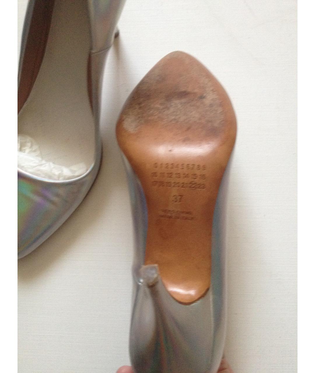 MAISON MARGIELA Серебряные кожаные лодочки на низком каблуке, фото 3