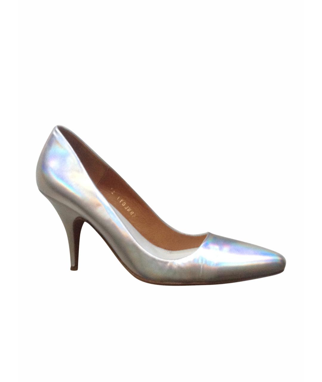 MAISON MARGIELA Серебряные кожаные лодочки на низком каблуке, фото 1