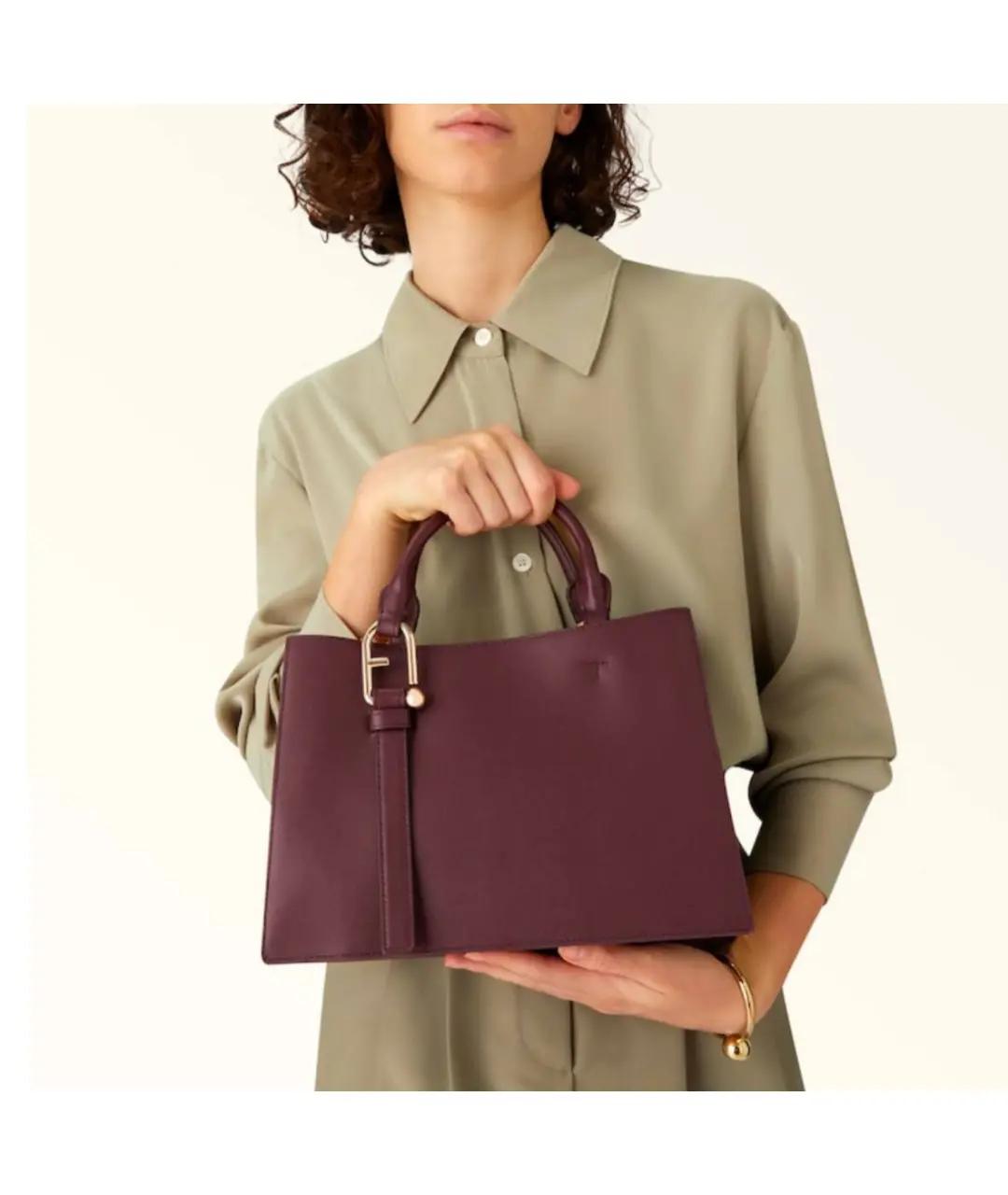 FURLA Бордовая кожаная сумка с короткими ручками, фото 5