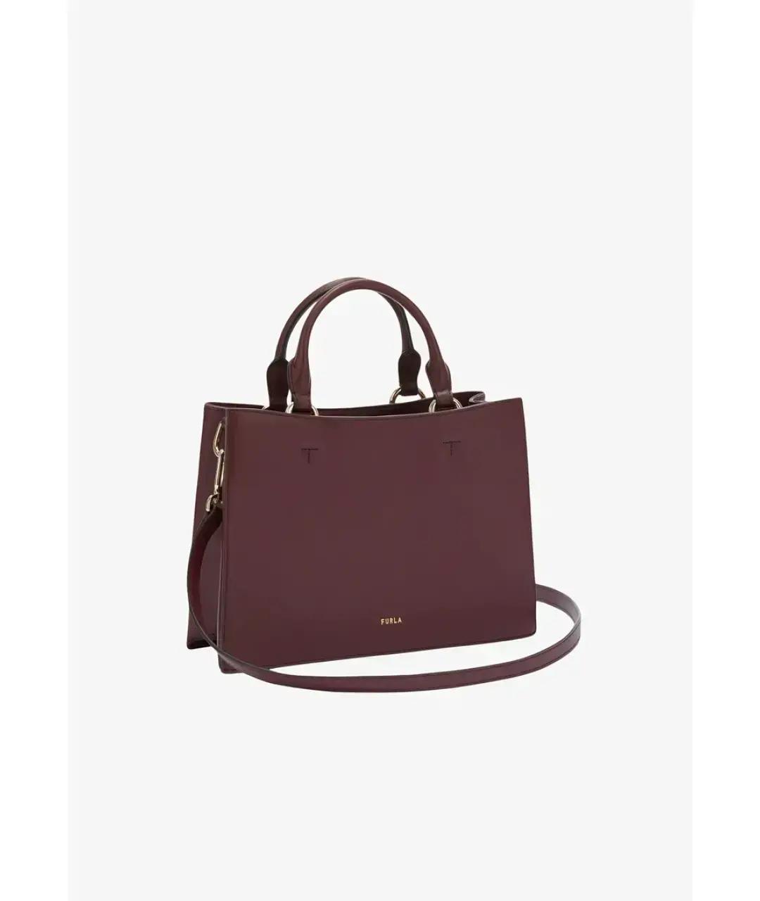 FURLA Бордовая кожаная сумка с короткими ручками, фото 2