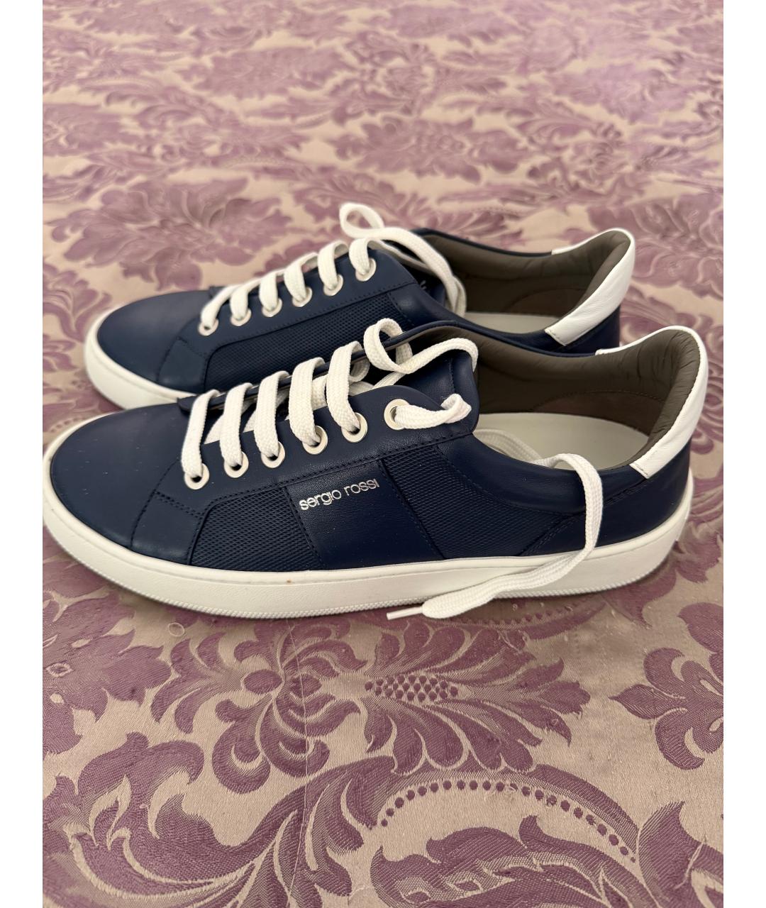 SERGIO ROSSI Темно-синие кожаные низкие кроссовки / кеды, фото 3