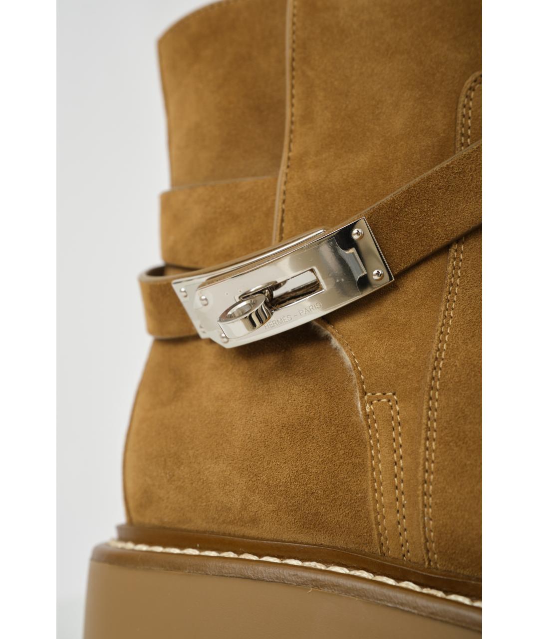 HERMES Коричневые замшевые ботинки, фото 7