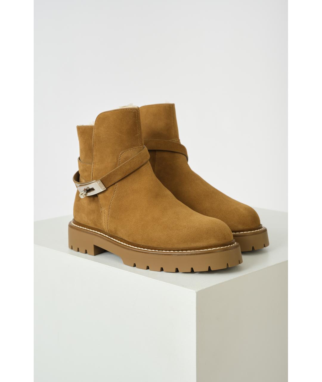 HERMES Коричневые замшевые ботинки, фото 2