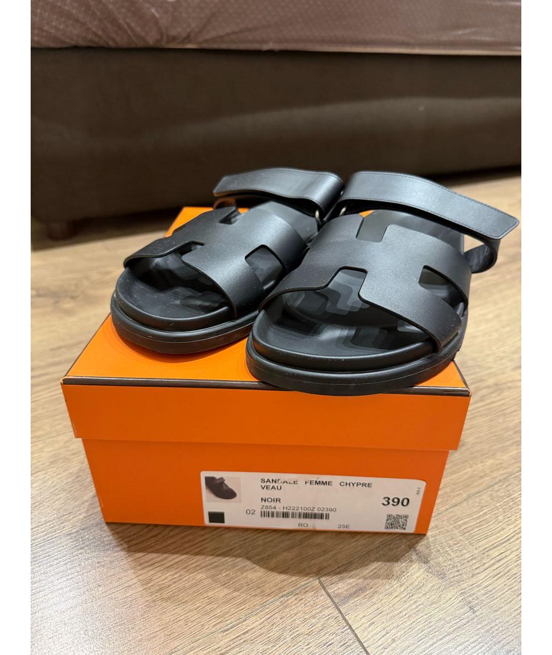 HERMES Черные кожаные шлепанцы, фото 7