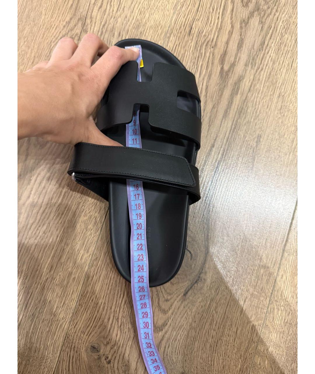 HERMES Черные кожаные шлепанцы, фото 6