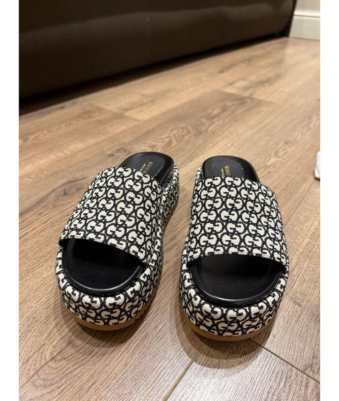 GUCCI Черные текстильные шлепанцы, фото 2