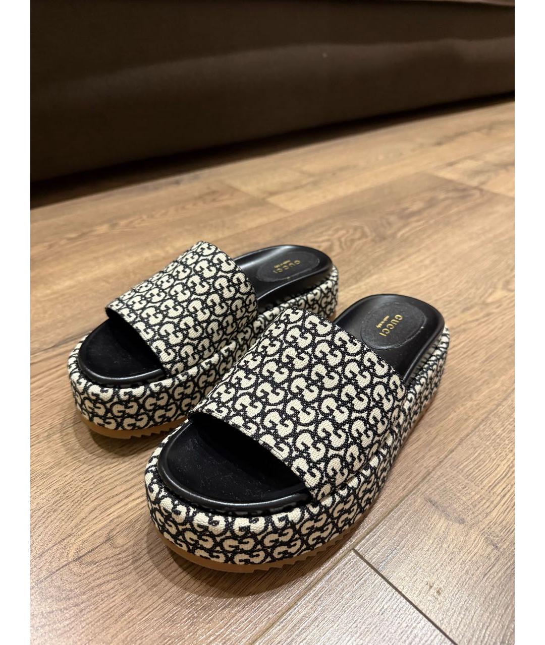 GUCCI Черные текстильные шлепанцы, фото 7