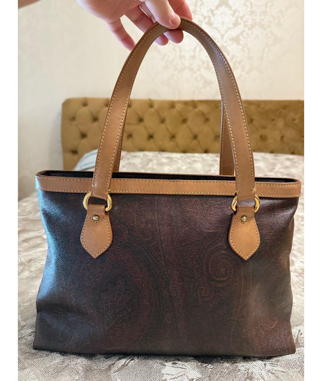 ETRO Коричневая кожаная сумка тоут, фото 9