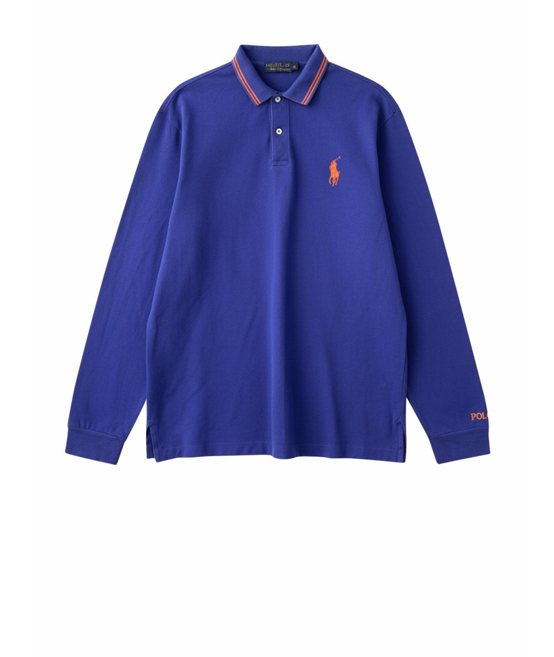 RALPH LAUREN Синее хлопковое поло с длинным рукавом, фото 1