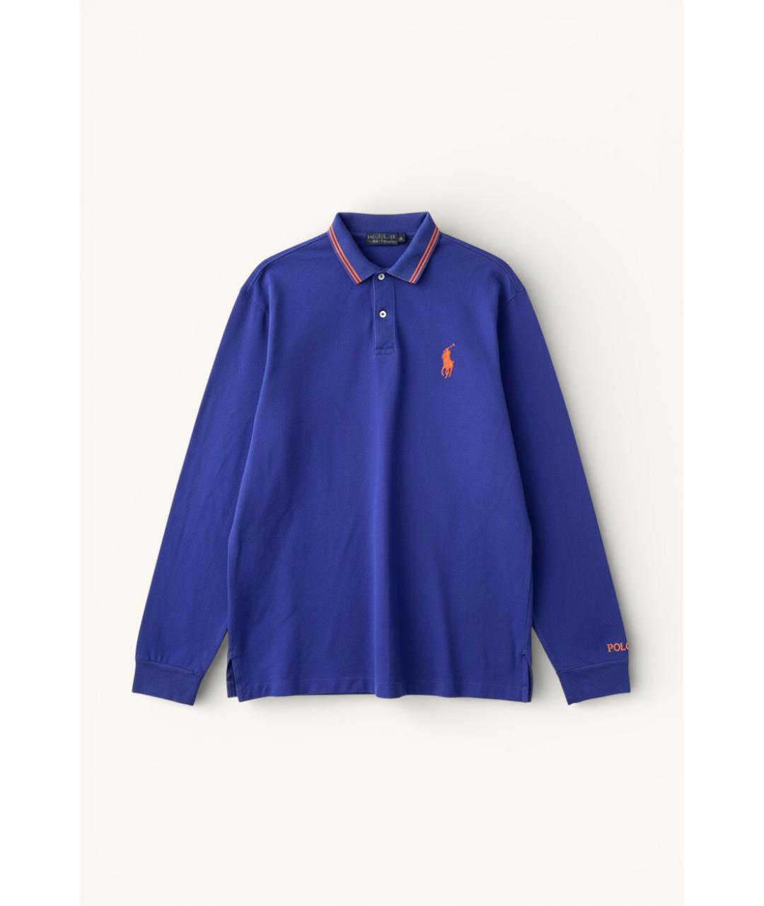 RALPH LAUREN Синее хлопковое поло с длинным рукавом, фото 6
