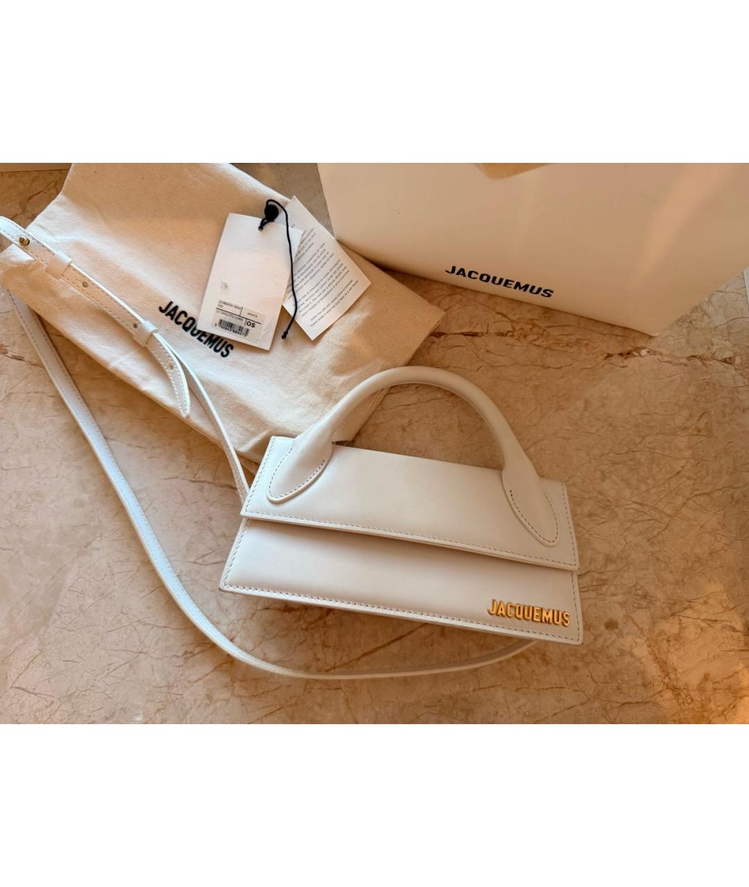 JACQUEMUS Белая кожаная сумка через плечо, фото 5
