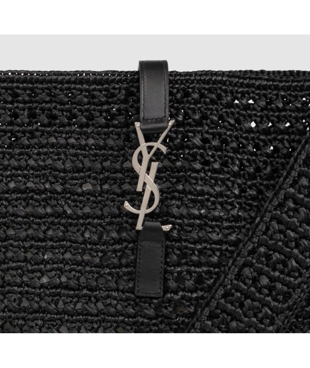 SAINT LAURENT Черная пелетеная сумка тоут, фото 3