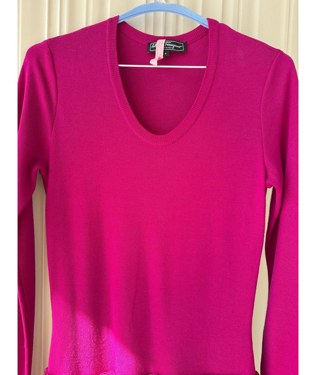 FERRAGAMO Розовое шерстяное повседневное платье, фото 4