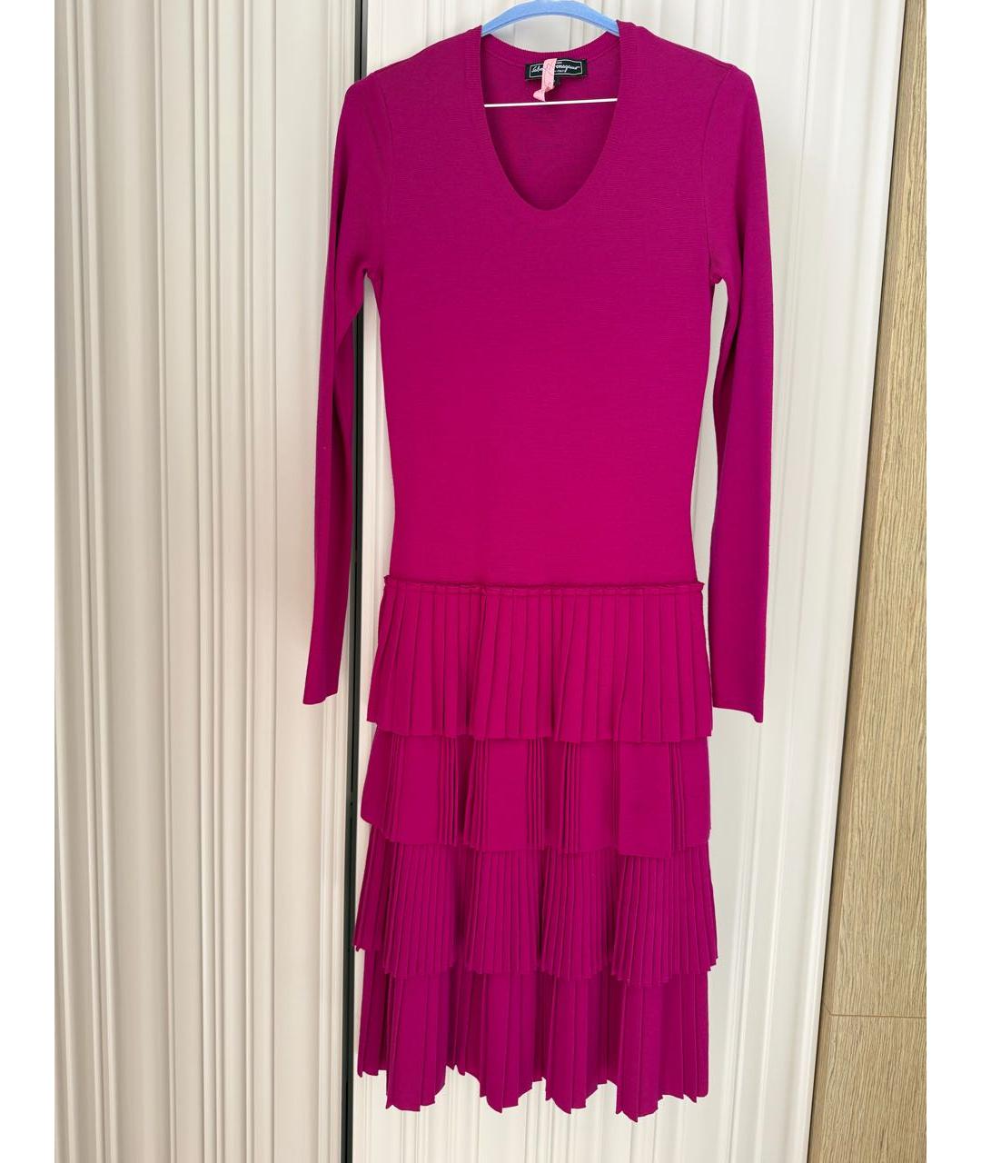 FERRAGAMO Розовое шерстяное повседневное платье, фото 6