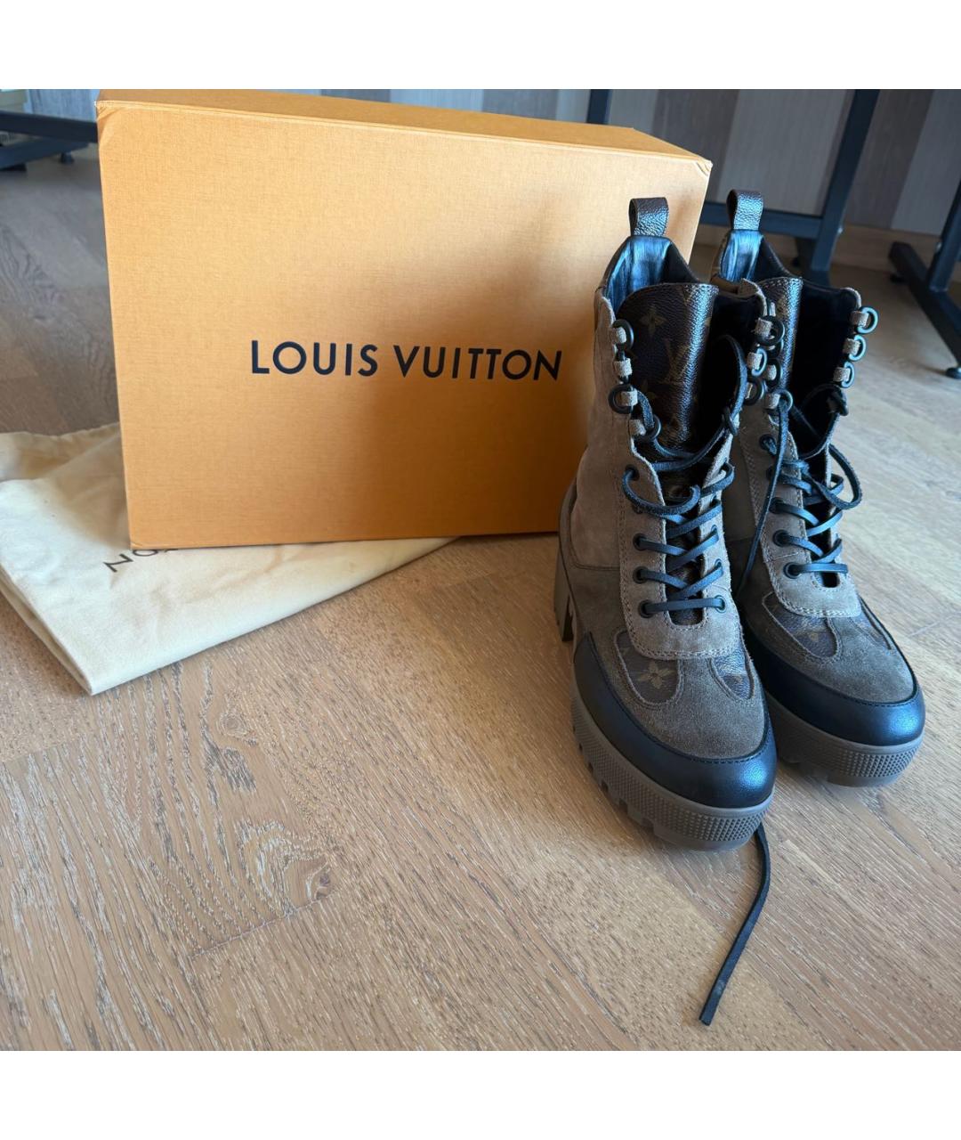 LOUIS VUITTON Бежевые замшевые ботинки, фото 4