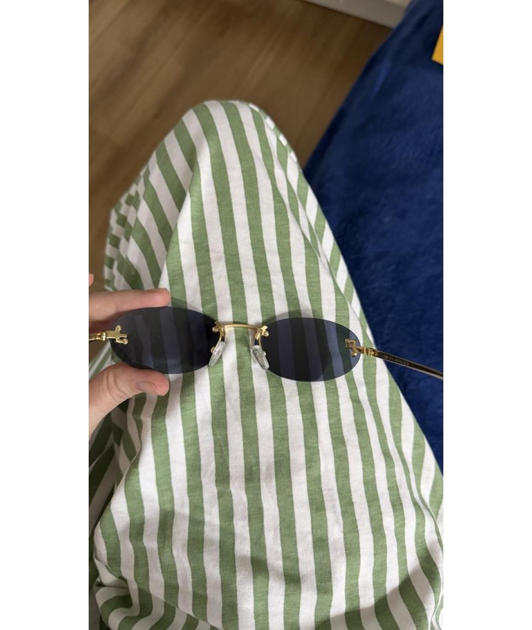 FENDI Золотые металлические солнцезащитные очки, фото 3