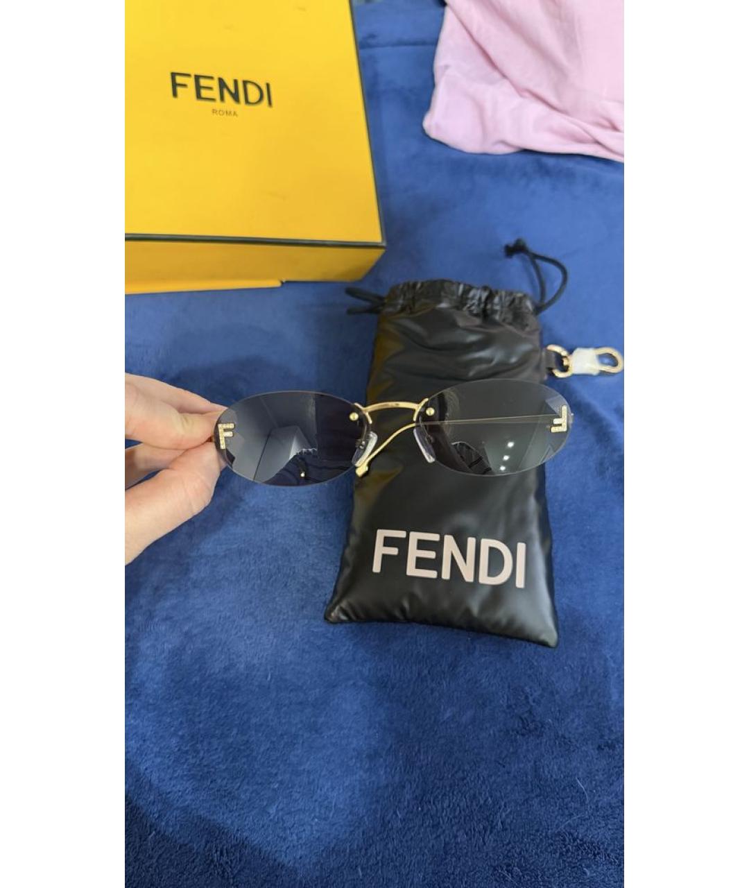 FENDI Золотые металлические солнцезащитные очки, фото 5