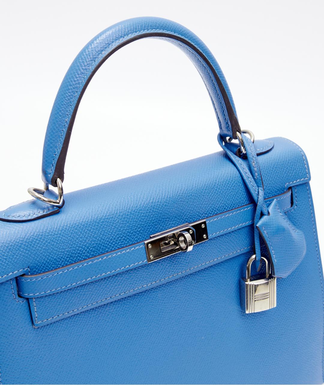 HERMES Голубая кожаная сумка с короткими ручками, фото 5