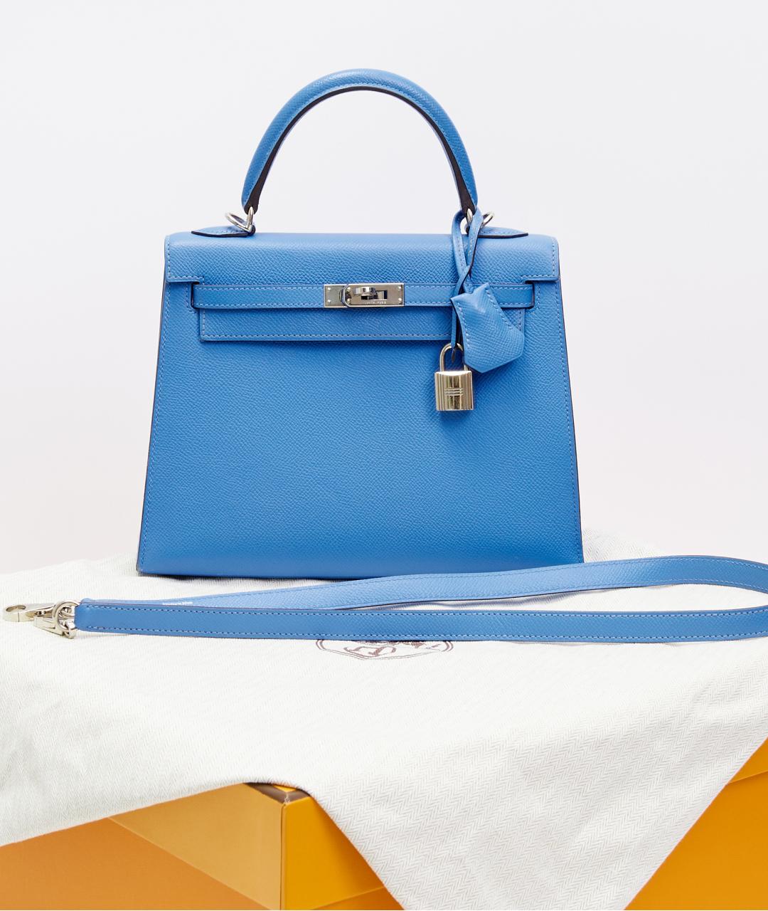 HERMES Голубая кожаная сумка с короткими ручками, фото 7