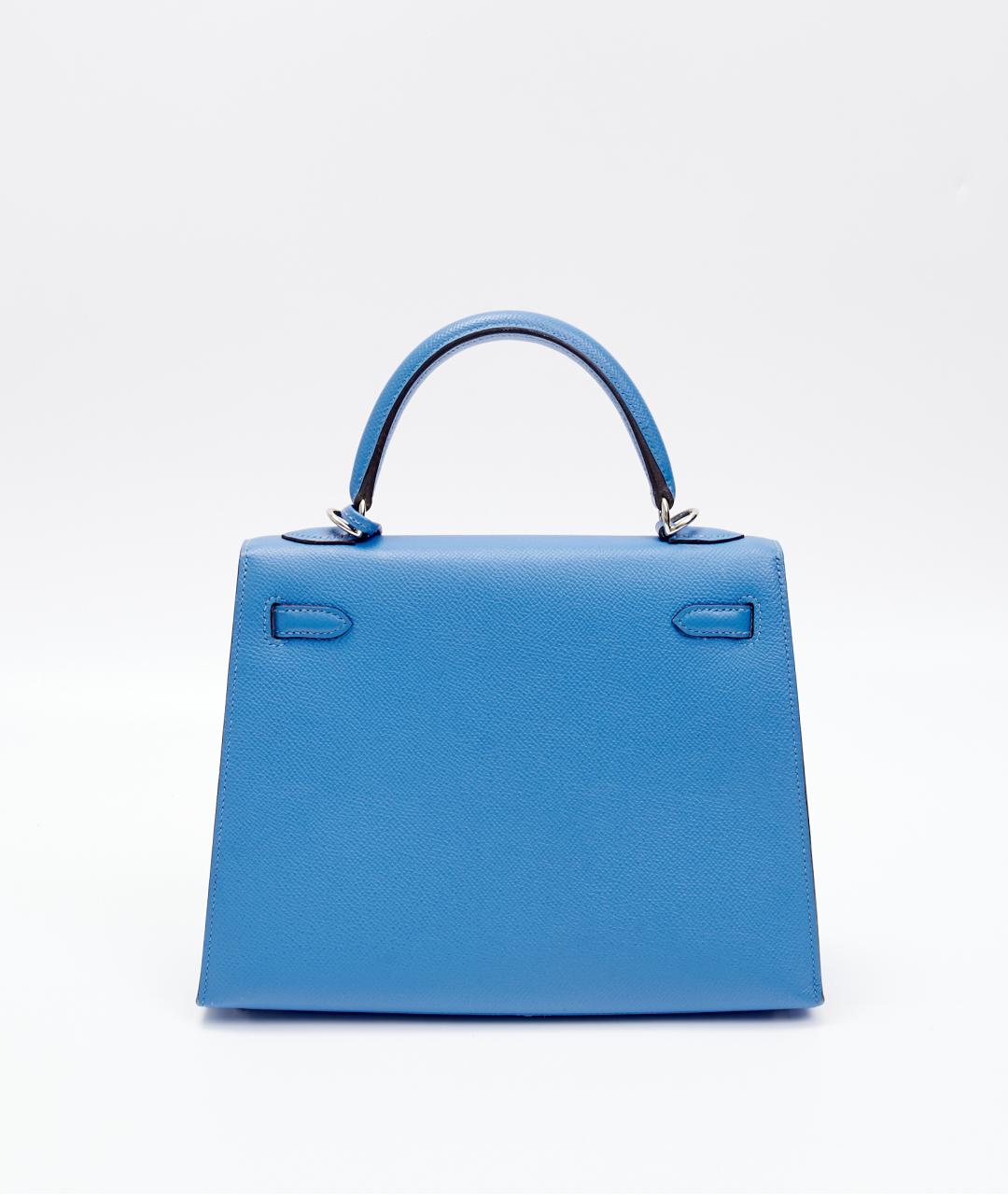 HERMES Голубая кожаная сумка с короткими ручками, фото 3