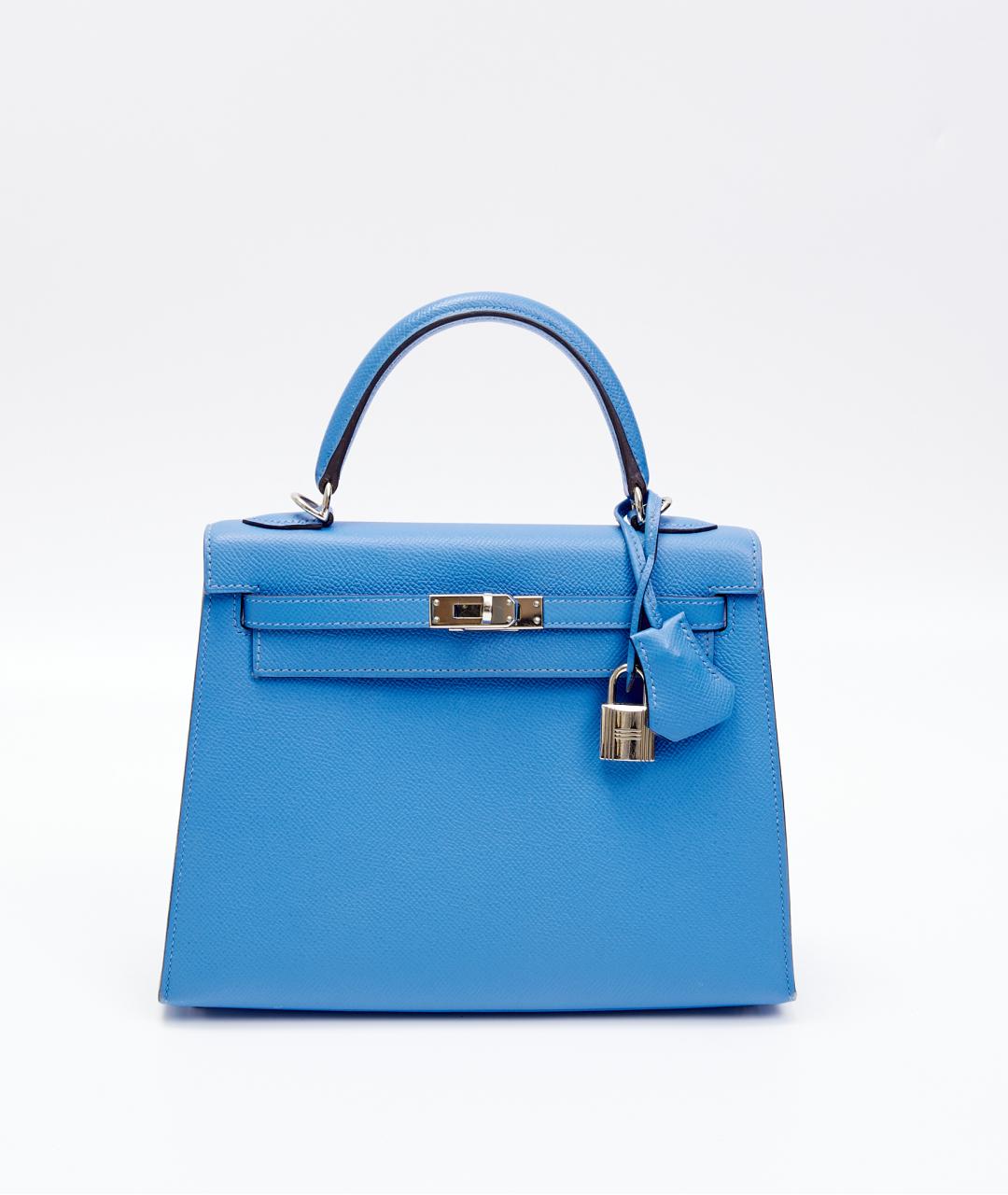 HERMES Голубая кожаная сумка с короткими ручками, фото 8